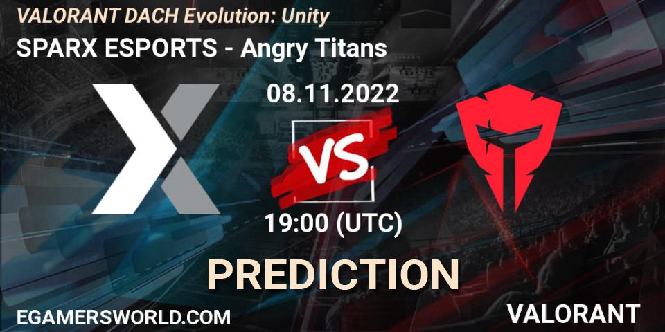 SPARX ESPORTS contre Angry Titans : prédiction de match. 08.11.2022 at 21:00. VALORANT, VALORANT DACH Evolution: Unity