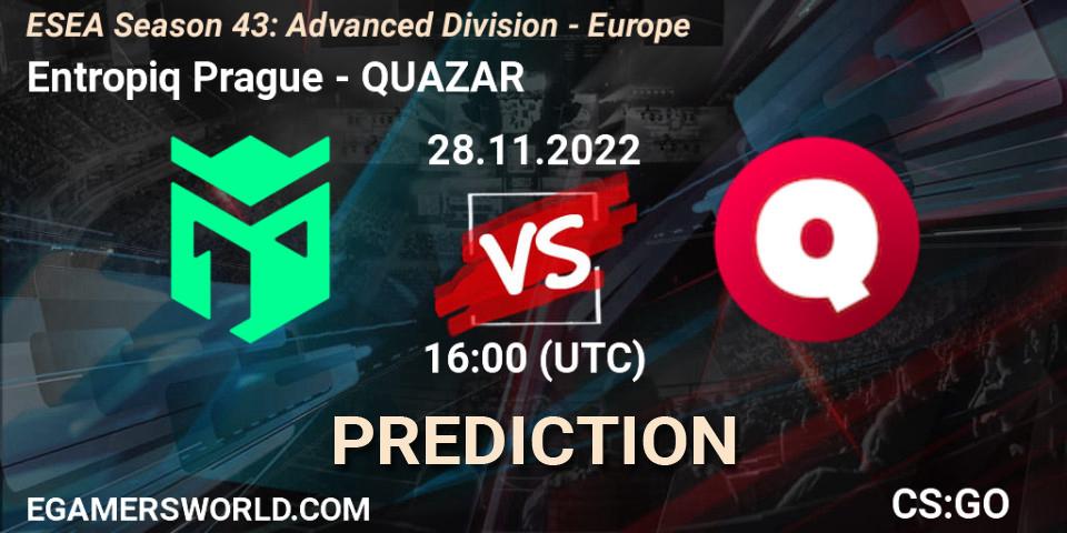 Entropiq Prague contre QUAZAR : prédiction de match. 28.11.22. CS2 (CS:GO), ESEA Season 43: Advanced Division - Europe