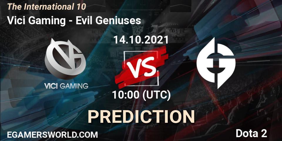 Vici Gaming contre Evil Geniuses : prédiction de match. 14.10.2021 at 10:39. Dota 2, The Internationa 2021