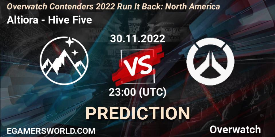 Altiora contre Hive Five : prédiction de match. 30.11.2022 at 23:00. Overwatch, Overwatch Contenders 2022 Run It Back: North America