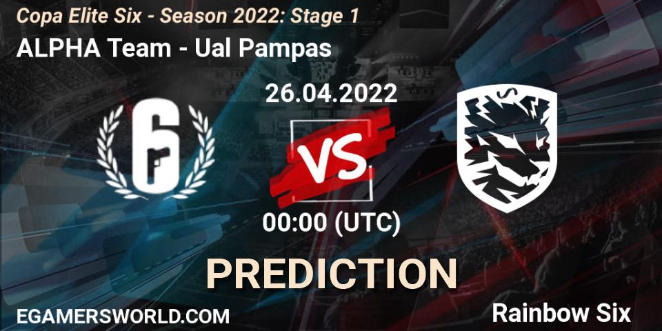 ALPHA Team contre Ualá Pampas : prédiction de match. 26.04.2022 at 00:00. Rainbow Six, Copa Elite Six - Season 2022: Stage 1
