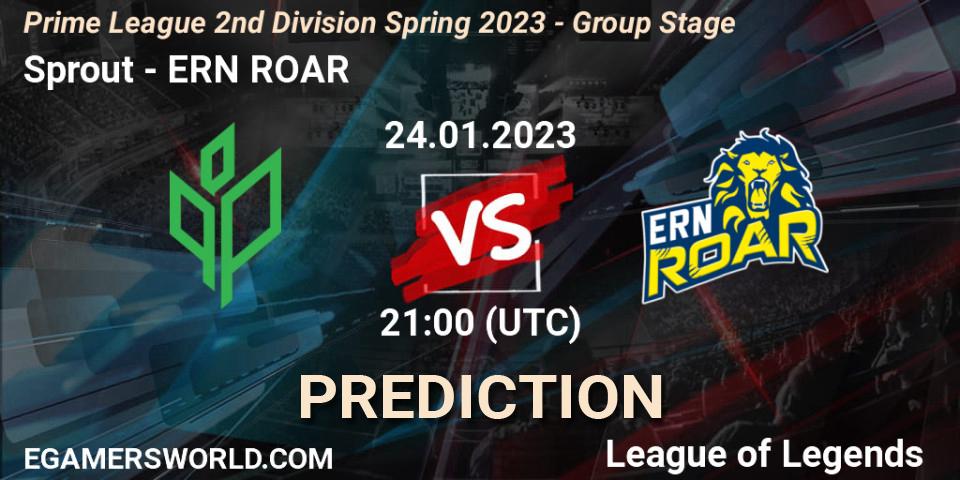 Sprout contre ERN ROAR : prédiction de match. 24.01.2023 at 21:00. LoL, Prime League 2nd Division Spring 2023 - Group Stage