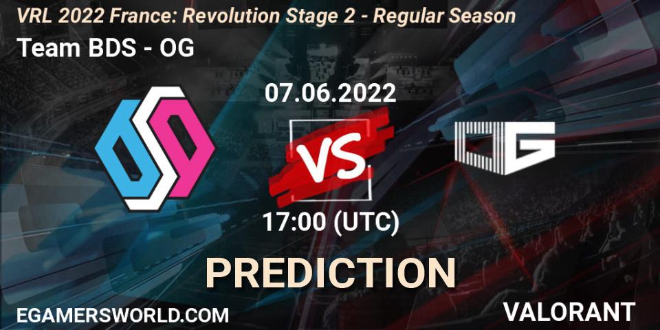 Team BDS contre OG : prédiction de match. 07.06.2022 at 17:00. VALORANT, VRL 2022 France: Revolution Stage 2 - Regular Season