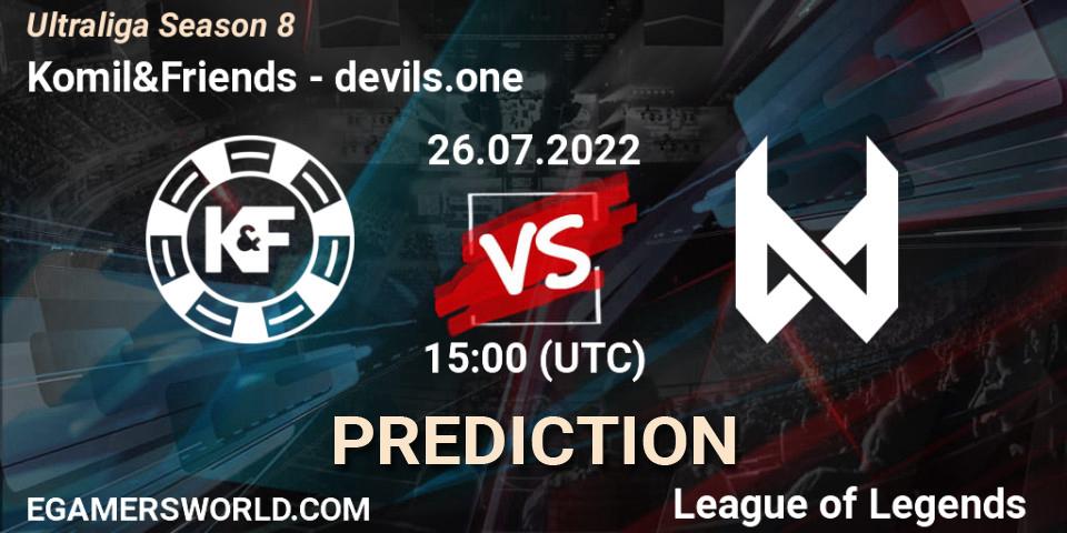 Komil&Friends contre devils.one : prédiction de match. 26.07.2022 at 15:00. LoL, Ultraliga Season 8