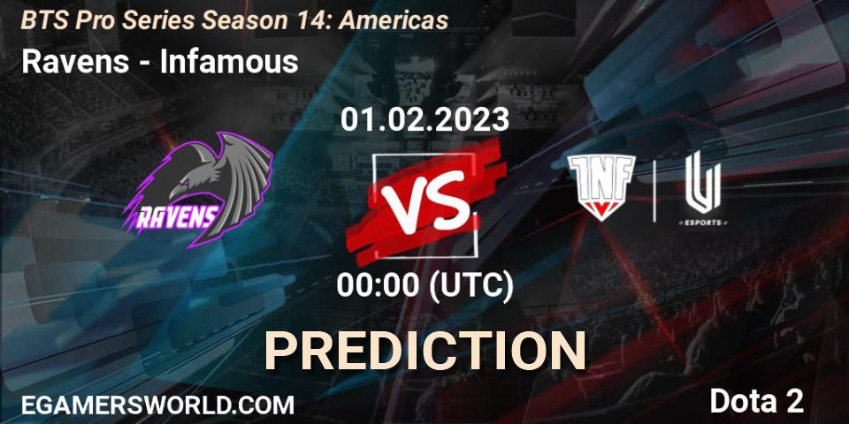 Ravens contre Infamous : prédiction de match. 31.01.23. Dota 2, BTS Pro Series Season 14: Americas