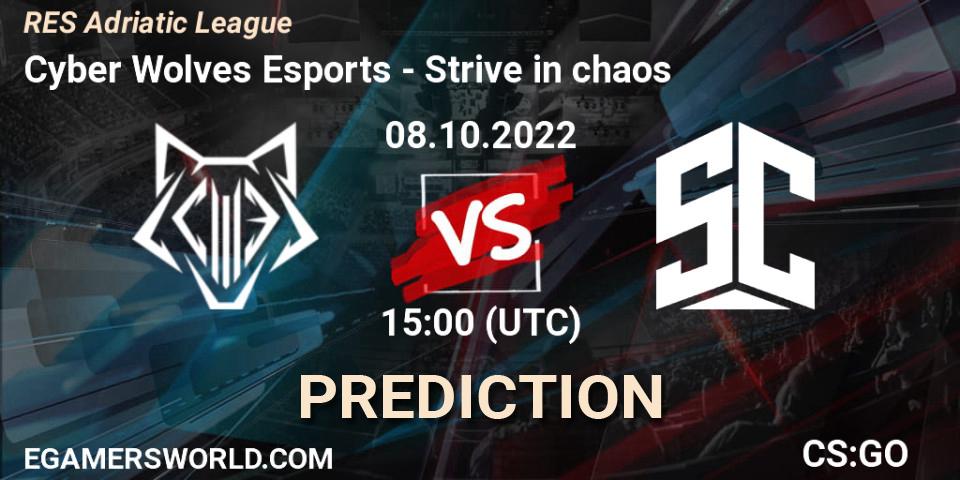 Cyber Wolves Esports contre Strive in chaos : prédiction de match. 08.10.2022 at 15:00. Counter-Strike (CS2), RES Adriatic League