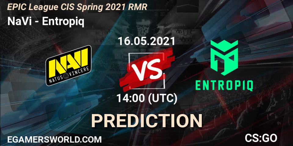 NaVi contre Entropiq : prédiction de match. 16.05.2021 at 14:00. Counter-Strike (CS2), EPIC League CIS Spring 2021 RMR