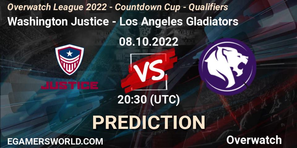Washington Justice contre Los Angeles Gladiators : prédiction de match. 08.10.2022 at 20:45. Overwatch, Overwatch League 2022 - Countdown Cup - Qualifiers
