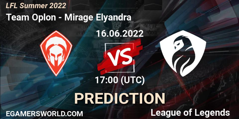 Team Oplon contre Mirage Elyandra : prédiction de match. 16.06.2022 at 17:10. LoL, LFL Summer 2022