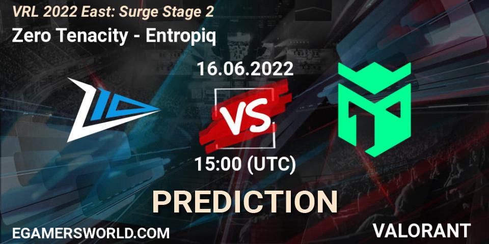Zero Tenacity contre Entropiq : prédiction de match. 16.06.2022 at 15:00. VALORANT, VRL 2022 East: Surge Stage 2