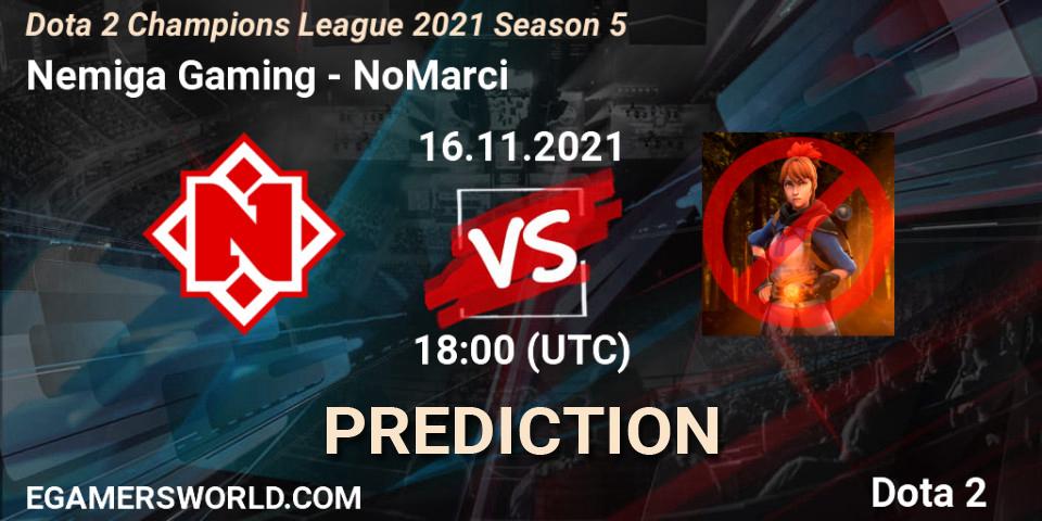 Nemiga Gaming contre NoMarci : prédiction de match. 16.11.2021 at 18:02. Dota 2, Dota 2 Champions League 2021 Season 5