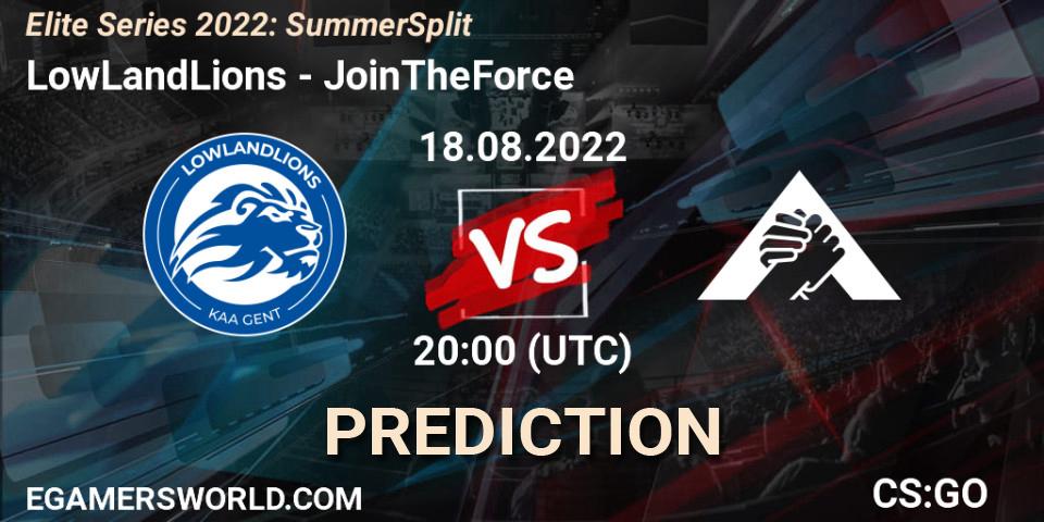 LowLandLions contre JoinTheForce : prédiction de match. 18.08.2022 at 20:00. Counter-Strike (CS2), Elite Series 2022: Summer Split