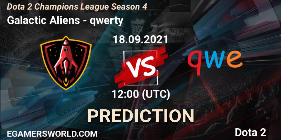 Galactic Aliens contre qwerty : prédiction de match. 18.09.21. Dota 2, Dota 2 Champions League Season 4