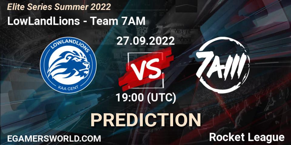 LowLandLions contre Team 7AM : prédiction de match. 27.09.2022 at 19:00. Rocket League, Elite Series Summer 2022