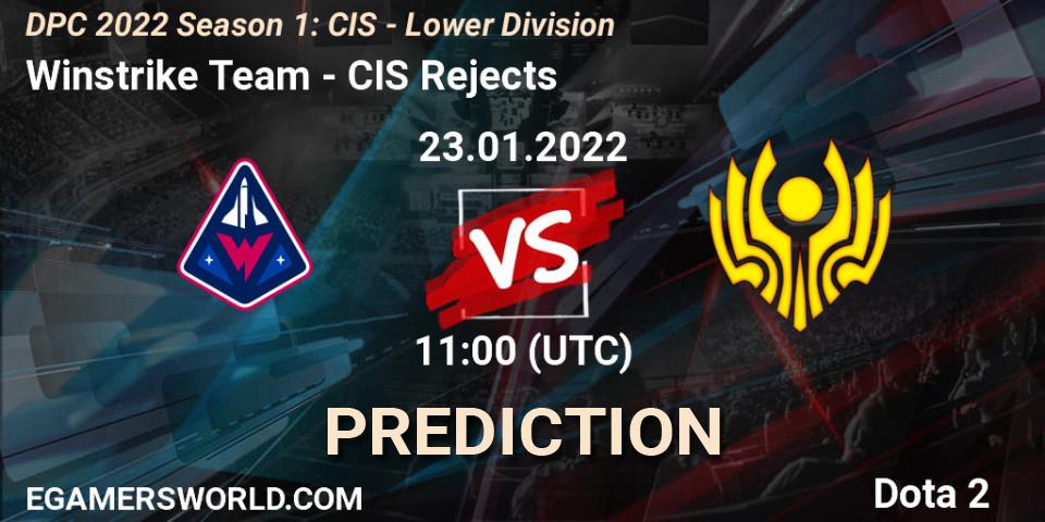 Winstrike Team contre CIS Rejects : prédiction de match. 23.01.2022 at 11:00. Dota 2, DPC 2022 Season 1: CIS - Lower Division