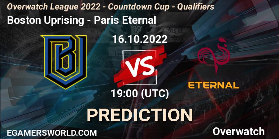 Boston Uprising contre Paris Eternal : prédiction de match. 16.10.22. Overwatch, Overwatch League 2022 - Countdown Cup - Qualifiers