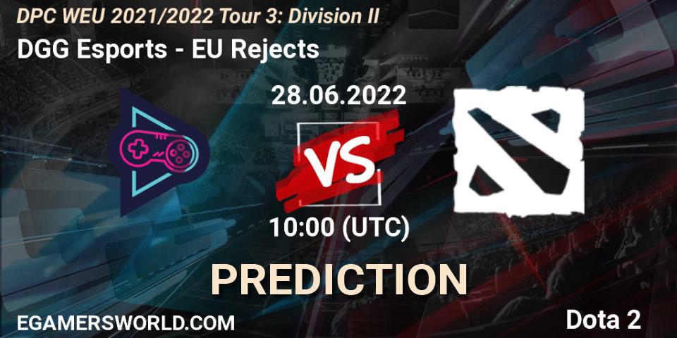 DGG Esports contre EU Rejects : prédiction de match. 28.06.2022 at 09:56. Dota 2, DPC WEU 2021/2022 Tour 3: Division II