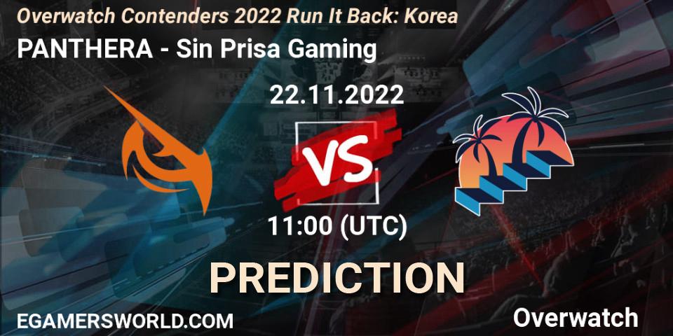PANTHERA contre Sin Prisa Gaming : prédiction de match. 22.11.2022 at 11:00. Overwatch, Overwatch Contenders 2022 Run It Back: Korea