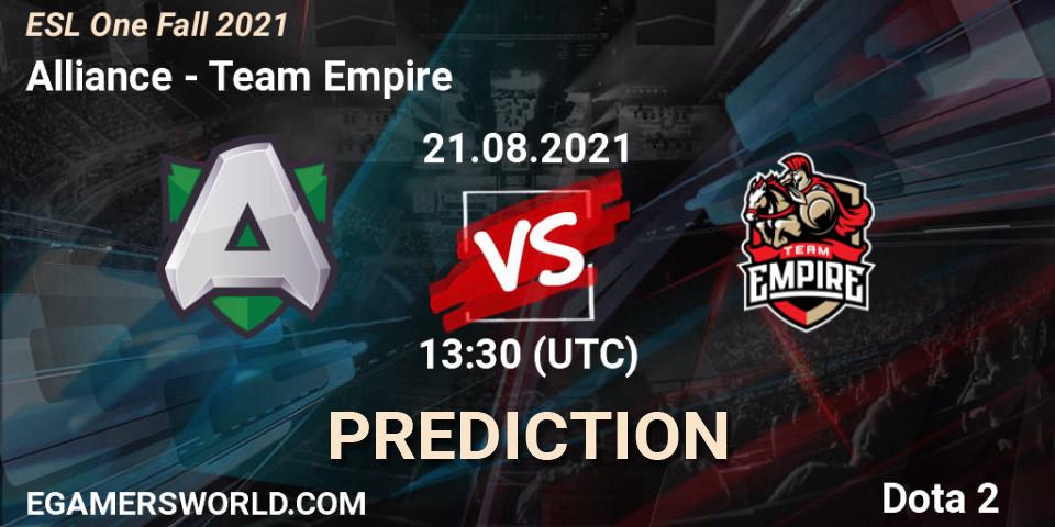 Alliance contre Team Empire : prédiction de match. 21.08.21. Dota 2, ESL One Fall 2021