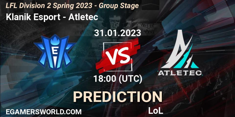 Klanik Esport contre Atletec : prédiction de match. 31.01.23. LoL, LFL Division 2 Spring 2023 - Group Stage
