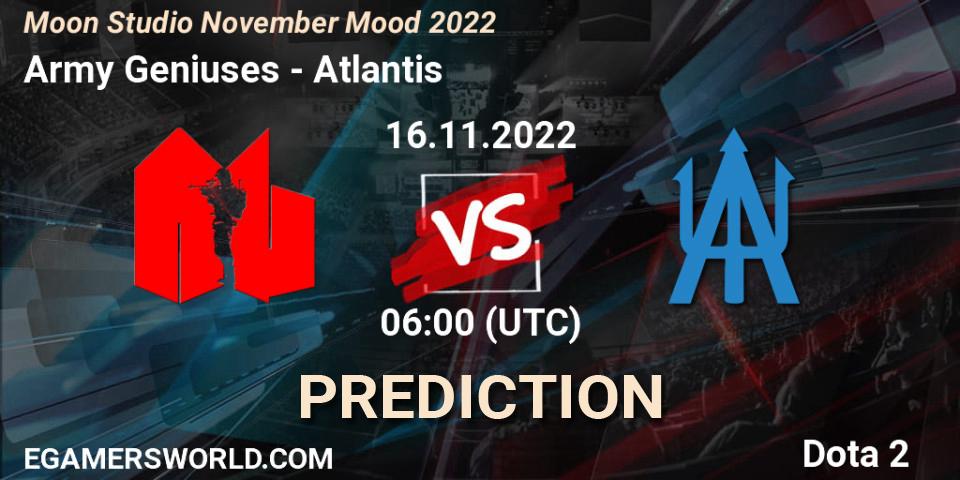 Army Geniuses contre Atlantis : prédiction de match. 16.11.22. Dota 2, Moon Studio November Mood 2022