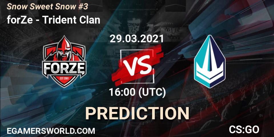 forZe contre Trident Clan : prédiction de match. 29.03.2021 at 16:05. Counter-Strike (CS2), Snow Sweet Snow #3
