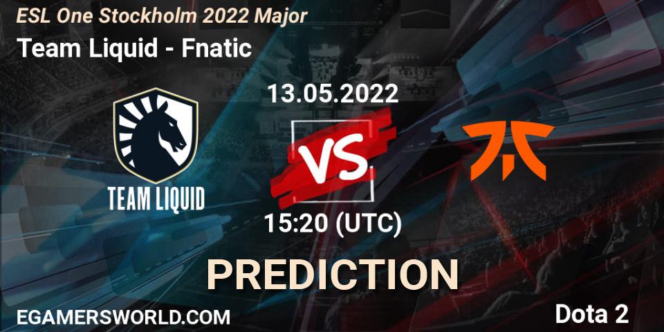 Team Liquid contre Fnatic : prédiction de match. 13.05.2022 at 15:46. Dota 2, ESL One Stockholm 2022 Major
