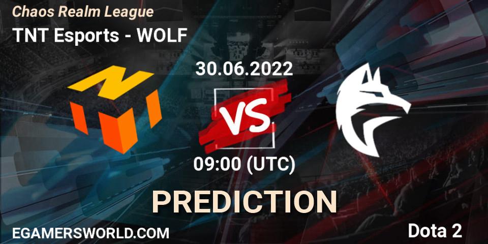 TNT Esports contre WOLF : prédiction de match. 30.06.2022 at 09:00. Dota 2, Chaos Realm League 