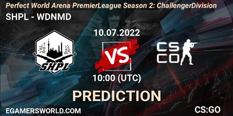 SHPL contre WDNMD : prédiction de match. 10.07.2022 at 10:00. Counter-Strike (CS2), Perfect World Arena Premier League Season 2: Challenger Division