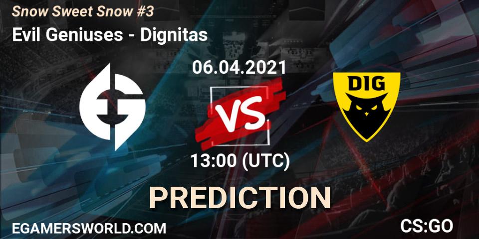 Evil Geniuses contre Dignitas : prédiction de match. 06.04.2021 at 13:00. Counter-Strike (CS2), Snow Sweet Snow #3