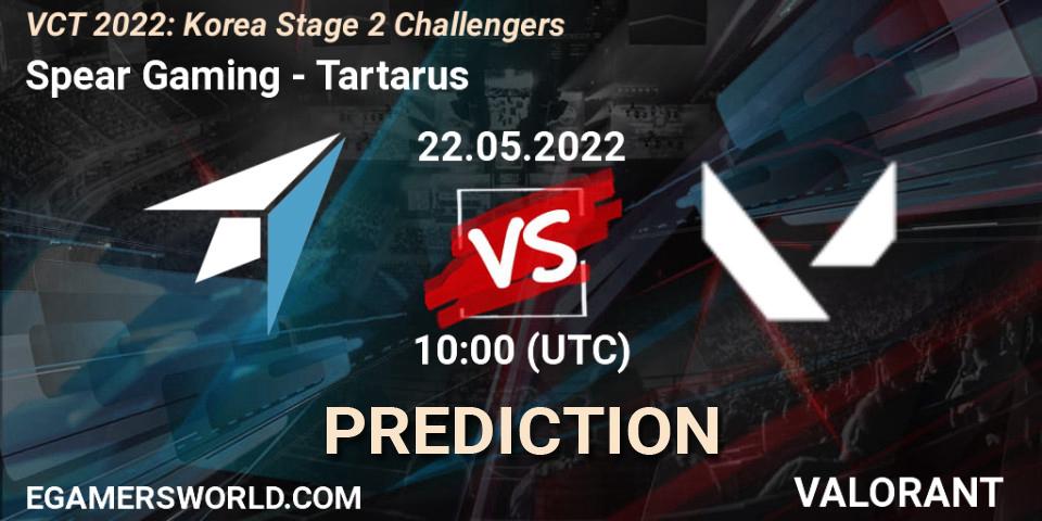 Spear Gaming contre Tartarus : prédiction de match. 22.05.2022 at 10:00. VALORANT, VCT 2022: Korea Stage 2 Challengers