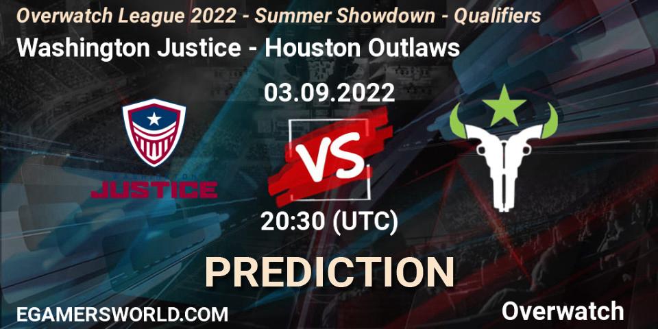 Washington Justice contre Houston Outlaws : prédiction de match. 03.09.22. Overwatch, Overwatch League 2022 - Summer Showdown - Qualifiers
