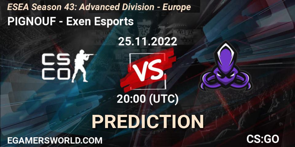 PIGNOUF contre Exen Esports : prédiction de match. 01.12.22. CS2 (CS:GO), ESEA Season 43: Advanced Division - Europe