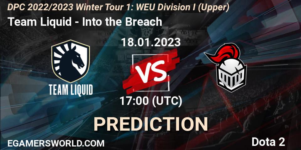 Team Liquid contre Into the Breach : prédiction de match. 18.01.2023 at 18:25. Dota 2, DPC 2022/2023 Winter Tour 1: WEU Division I (Upper)