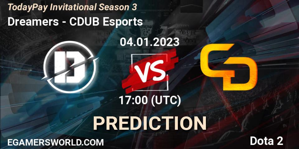 Dreamers contre CDUB Esports : prédiction de match. 04.01.2023 at 16:54. Dota 2, TodayPay Invitational Season 3