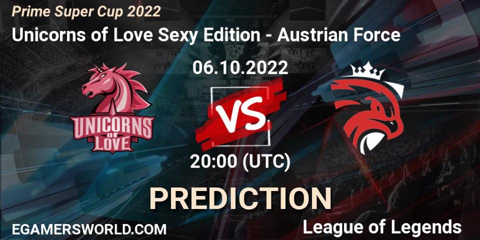 Unicorns of Love Sexy Edition contre Austrian Force : prédiction de match. 06.10.2022 at 20:00. LoL, Prime Super Cup 2022