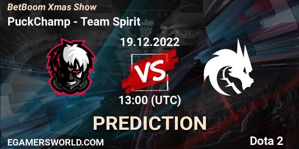 PuckChamp contre Team Spirit : prédiction de match. 19.12.2022 at 13:01. Dota 2, BetBoom Xmas Show