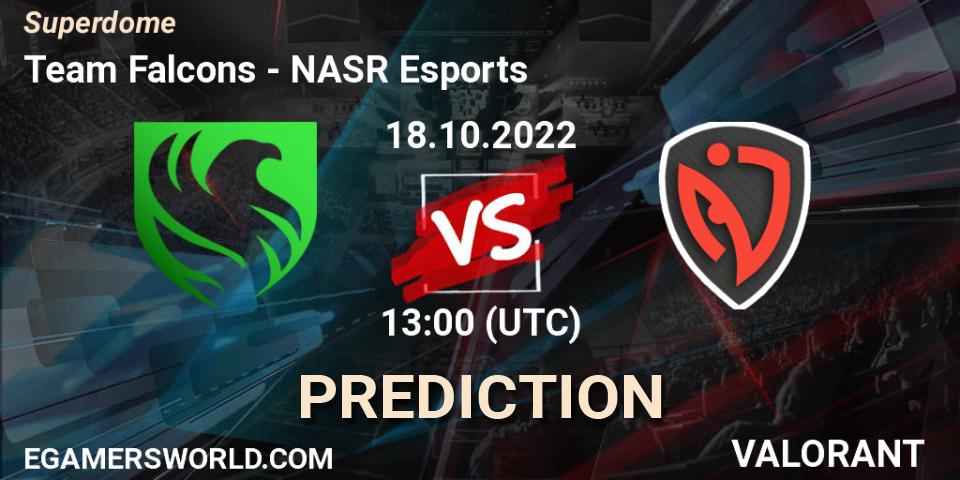 Team Falcons contre NASR Esports : prédiction de match. 18.10.2022 at 13:00. VALORANT, Superdome