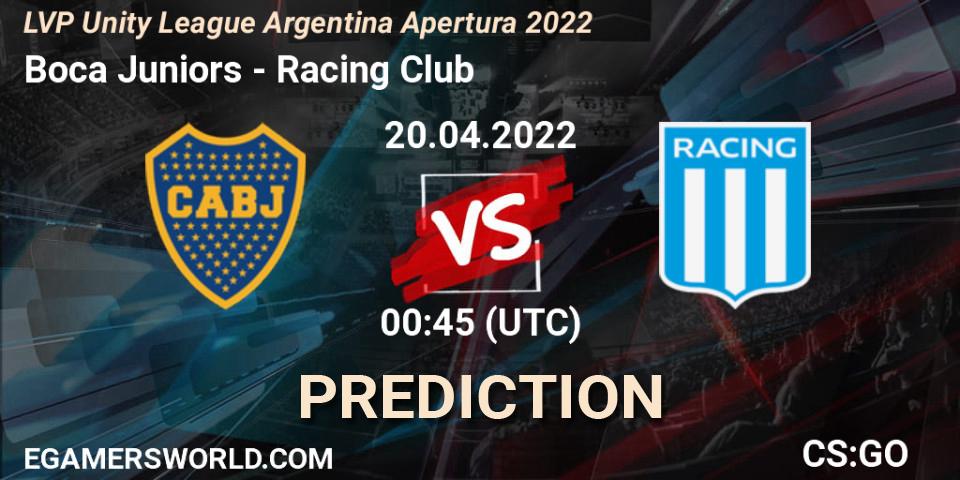 Boca Juniors contre Racing Club : prédiction de match. 04.05.2022 at 00:45. Counter-Strike (CS2), LVP Unity League Argentina Apertura 2022