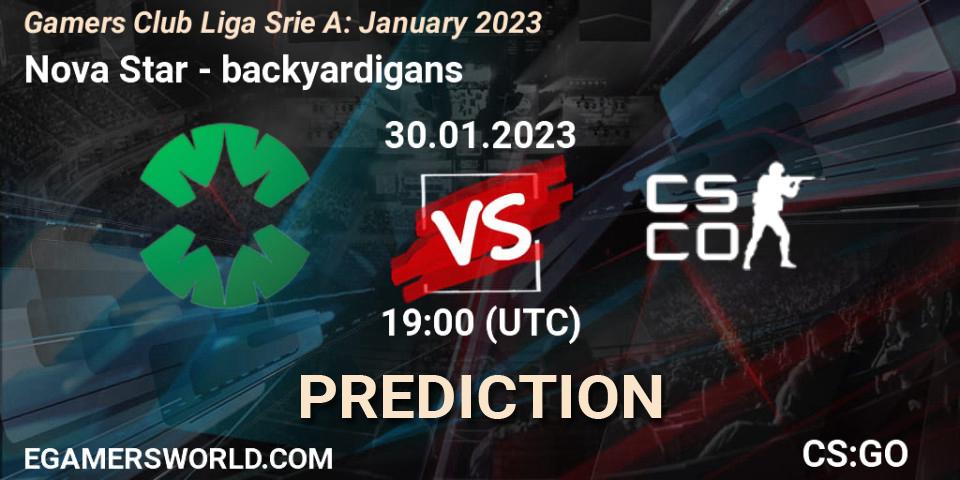 Nova Star contre backyardigans : prédiction de match. 30.01.2023 at 19:00. Counter-Strike (CS2), Gamers Club Liga Série A: January 2023