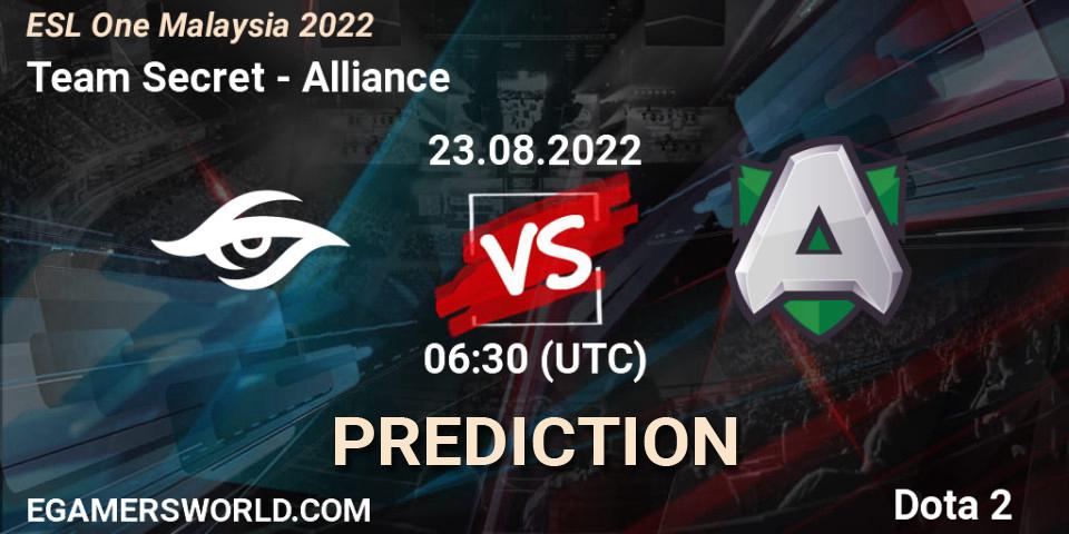 Team Secret contre Alliance : prédiction de match. 23.08.22. Dota 2, ESL One Malaysia 2022