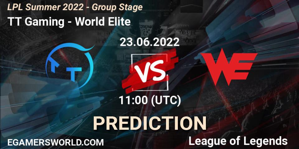 TT Gaming contre World Elite : prédiction de match. 23.06.2022 at 11:00. LoL, LPL Summer 2022 - Group Stage