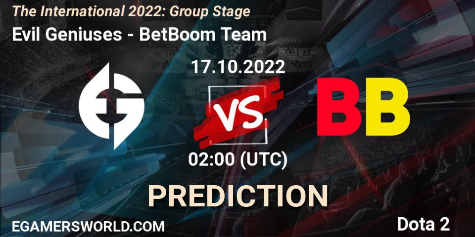 Evil Geniuses contre BetBoom Team : prédiction de match. 17.10.22. Dota 2, The International 2022: Group Stage