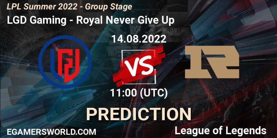 LGD Gaming contre Royal Never Give Up : prédiction de match. 14.08.22. LoL, LPL Summer 2022 - Group Stage