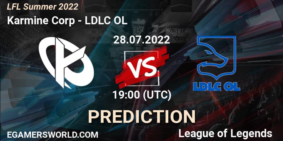 Karmine Corp contre LDLC OL : prédiction de match. 28.07.2022 at 19:00. LoL, LFL Summer 2022