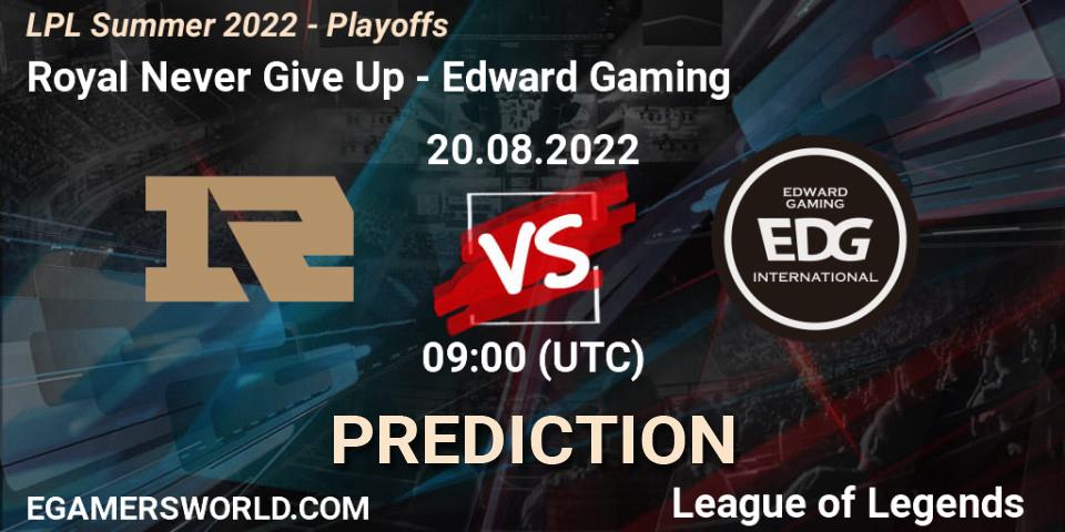 Royal Never Give Up contre Edward Gaming : prédiction de match. 20.08.22. LoL, LPL Summer 2022 - Playoffs