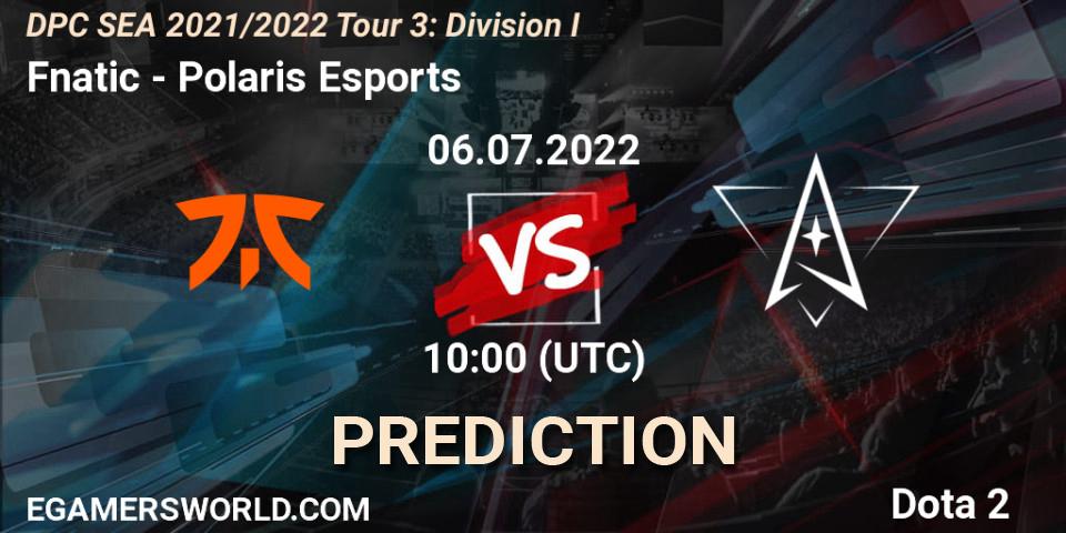 Fnatic contre Polaris Esports : prédiction de match. 06.07.2022 at 10:28. Dota 2, DPC SEA 2021/2022 Tour 3: Division I