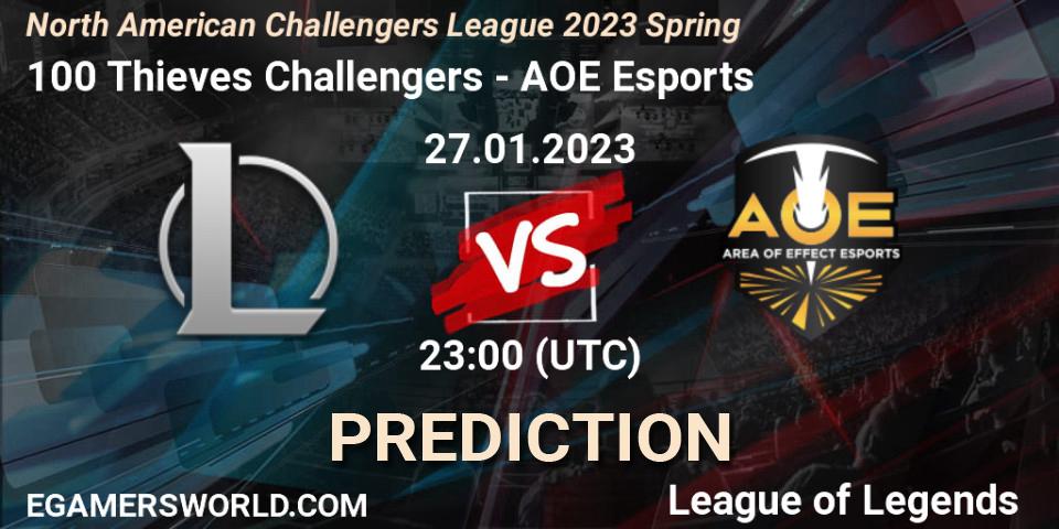 100 Thieves Challengers contre AOE Esports : prédiction de match. 28.01.23. LoL, NACL 2023 Spring - Group Stage
