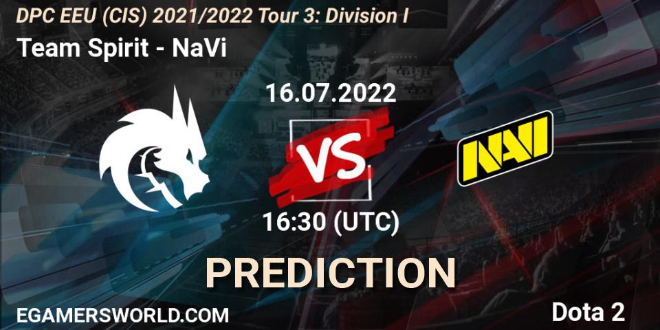 Team Spirit contre NaVi : prédiction de match. 16.07.2022 at 16:49. Dota 2, DPC EEU (CIS) 2021/2022 Tour 3: Division I
