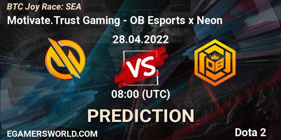 Tiger God contre OB Esports x Neon : prédiction de match. 28.04.2022 at 08:06. Dota 2, BTC Joy Race: SEA